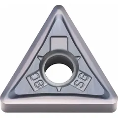 Triangle indexable turning insert made of PVD carbide. Designed for general turning, facing, and profiling operations on steel and stainless steel workpieces in medium-duty machining.