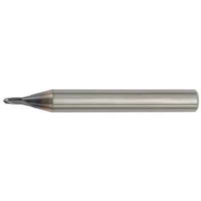 WIDIA HANITA Ball End Mill: Karbida, Dilapisi TiAlN, 2 Alur, 0.5 mm Diameter Gilingan, 0.5 mm LOC - Pencil-Neck Carbide Ball End Mills for Hardened Materials