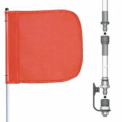 Non-lighted safety flag assembly with a 10 ft overall height, 11 in flag height, and 12 in flag width. Features a Quick Disconnect Base with Split Pole for easy installation and removal. Orange flag without reflective X. Used to mark vehicles, equipment, or obstacles in industrial and construction environments.