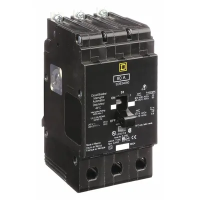 SQUARE D Pemutus Sirkuit Miniatur: 80 A, 277/480V AC, Tiga Fase, 18kA pada 277/480V AC - EDB & EGB Series, Bolt-On Square D Miniature Circuit Breakers