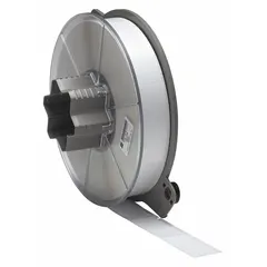 Rectangular flag precut label roll for wire and cable identification. Made of white gloss polyester, each label measures 1 in x 2 1/2 in and fits wire diameters from 0.13 in to 0.5 in. Compatible with A5500 printer series; requires SSR6006 ribbon.