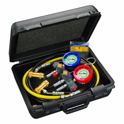 YELLOW JACKET Kit Manifold Gauge: 4 Katup, Seri Titan, 3 1/8 in Gauge - Analog Manifold Gauge Kits