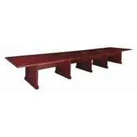 This rectangular conference table features a mahogany veneer finish and a wood slab leg design. Overall dimensions are 240 inches in length and 50 inches in width. Suitable for boardrooms, meeting spaces, and executive offices
