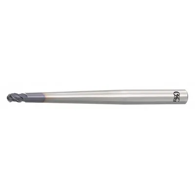 End Mill Bola OSG: Karbida, Dilapisi WXS, 3 Flute, 2 mm Diameter Mill, 3 mm LOC - Pencil-Neck Carbide Ball End Mills for Hardened Materials