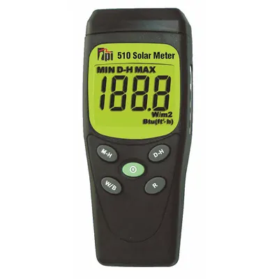 TEST PRODUCTS INTL. Irradiance Meter: 0 W/sq m Irradiance Measurement - Min, 0° to 360°, LCD - Solar Irradiance Meters