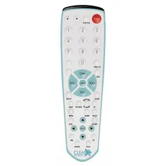 Universal television remote compatible with pay-per-view movie systems. Features a hidden battery compartment for a clean appearance. White color. Suitable for hospitality or commercial environments where on-demand movie control is required.
