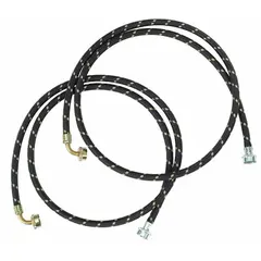 OEM replacement fill hose for Whirlpool washing machines and dryers. Features a 90-degree elbow for installation in confined spaces behind appliances. Supplies water to the machine during operation.