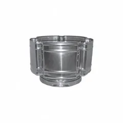 Round rain cap for gas vent systems, made of 3105 aluminum with a silver finish. Features a snap-lock connection for 24-inch ducting. Prevents rain and debris entry while allowing exhaust gases to escape. Suitable for terminating vent stacks in commercial or industrial settings.