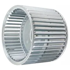 This YORK OEM replacement blower wheel has a 9-inch diameter, 7-inch width, and 1/2-inch bore. It is designed for use in HVAC systems to move air across heat exchangers or cooling coils, and is compatible with York equipment model 7655-856.
