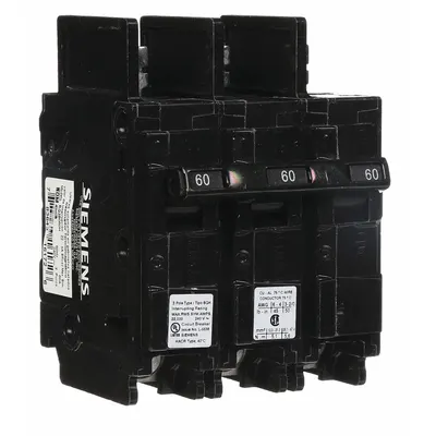 SIEMENS Pemutus Sirkuit Miniatur: 60 A Amps, 240V AC, 3 Kutub - BQ & BQH Series, Bolt-On Siemens Miniature Circuit Breakers