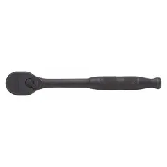 This standard-head ratchet from PROTO features a reversible mechanism and a black oxide finish. With a 7 1/2 in overall length and a 4° minimum arc swing, it is suited for tightening and loosening fasteners in confined spaces. The pear-shaped head allows access in tight areas, and the reversible design enables quick direction changes without removing the socket.