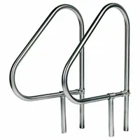 This stainless steel pool grab bar features a 1.9 in diameter, 0.109 in wall thickness, and a Pike configuration with adjustable legs. It measures 38 in height and 26 in width, suitable for providing support at commercial or residential swimming pools