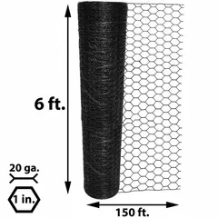Steel chicken wire with 1 in hexagon mesh, 72 in height, and 150 ft length. Suitable for fencing, enclosures, and animal containment in agricultural, poultry, and garden applications.