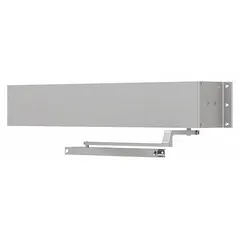 This LCN 9500 Series low energy door operator is designed for interior, limited-traffic applications requiring ADA-compliant automatic door operation. It features a satin aluminum, clear anodized finish, measures 27 in long by 3 1/2 in wide by 5 3/4 in high, and is Performance Grade 1 heavy duty. The non-hold open closer type ensures reliable closing without hold-open function.