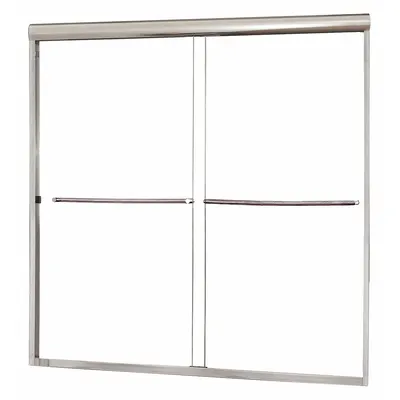 FOREMOST Pintu Bak Mandi: Tanpa Bingkai, Tinggi Keseluruhan 55 in, Kaca Tempered Bening, Ketebalan Kaca 1/4 in - Double Sliding Bathtub Doors
