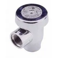 This atmospheric vacuum breaker is constructed of brass with a polished chrome finish and features NPT threads. It is designed for water media and has a 3/8 in pipe size. Used in potable water systems to prevent back-siphonage when pressure drops