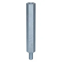 This steel male x female standoff features M3x0.50 threads and a hex shape with 5.5 mm width, measuring 41 mm in length. It is zinc-plated for corrosion resistance and supplied in a 100-piece pack. Used to create fixed spacing between panels or components in assemblies such as electronic enclosures and control panels
