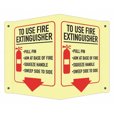 LYLE Tanda Pemadam Kebakaran: Aluminium, Pemasangan Lubang Pemasangan Tanda - V-Shape Projection To Use Fire Extinguisher-Pull Pin, Aim At Base Of Fire, Squeeze Handle, Sweep Side To Side Signs