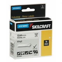 White vinyl thermal transfer label and ribbon cartridge, 1/2 inch width by 5 feet length. Designed for continuous label printing in industrial asset tracking, cable marking, and panel identification applications.
