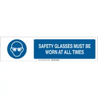 Sign Slider Insert: Safety Glasses Must Be Worn At All Times, Polystyrene, White, Blue (MPN 140785)