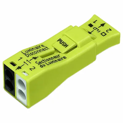 WAGO Pemutus Ballast: 2 Kutub, 18 AWG – 12 AWG Sisi Ballast, 18 AWG – 12 AWG Sisi Jalur - Push-In Luminaire Disconnects