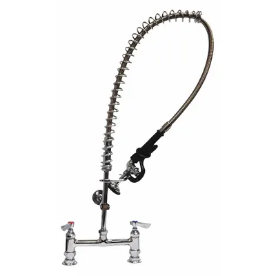 Keran Bilas Awal DOMINION COMMERCIAL FAUCETS: Dek, 2 Lubang Pemasangan, Kuningan, Krom - Pre-Rinse Faucets with Spray Spring Hose