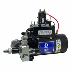 This GRACO gear drum pump is powered by a 12 V DC motor rated at 3/4 hp, delivering a flow rate of 3 gpm. It includes a built-in filter for fluid cleanliness. Designed for transferring low- to medium-viscosity non-corrosive fluids from drums or containers in industrial maintenance and lubrication systems.