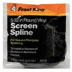 This screen spline is used to secure screen mesh into the frame channel of doors and windows. It measures 8 1/2 inches in height, 25 feet in length, and 5/32 inches in width. The spline is silver with an unfinished finish, suitable for standard screen frames in residential and light commercial applications.