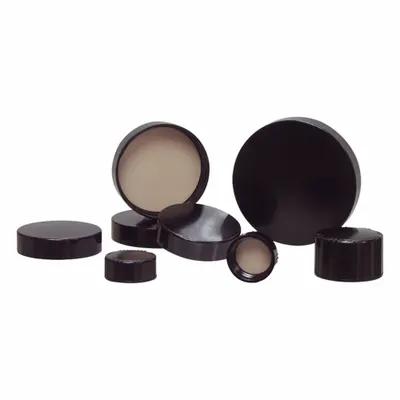 QORPAK Tutup Botol Lab: Diameter 44 mm, Hitam, Fenolik, F217/PTFE, Ukuran Penutup Sekrup 33-430 mm - Screw On Caps