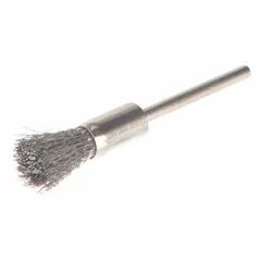 This light-cleaning brush from WEILER is designed for use on stainless steel surfaces. It features a 5/16 in diameter, 0.005 in fill diameter, and a 1/8 in shank. Suitable for deburring, cleaning, and finishing in confined areas.
