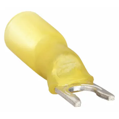 Terminal Garpu 3M: Kuning, Susut Panas, Ukuran Stud 1/4 in, Rentang Kawat 12 AWG – 10 AWG - Insulated Fork Terminals with Heat Shrink