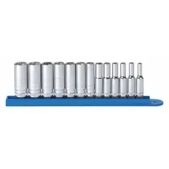 Deep socket designed for turning metric fasteners in automotive, industrial, and mechanical applications. Its extended reach allows access to recessed nuts and bolts where standard sockets cannot reach.