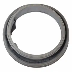 Door boot seal for Whirlpool washing machines and dryers. Creates a watertight seal around the door opening to prevent leaks during operation. Suitable for use in residential laundry appliances.