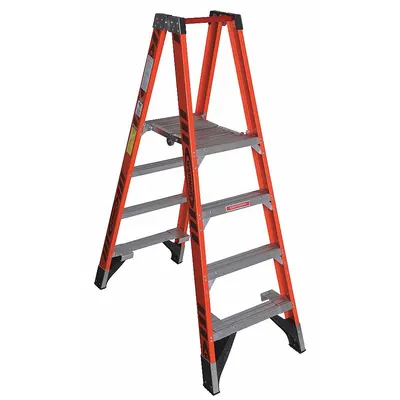 WERNER Tangga Platform Kembar: Ukuran Tangga 4 ft, Fiberglass, Kapasitas Beban 300 lb - Non-Conductive Fiberglass Twin-Platform Stepladders