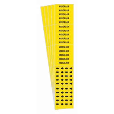 BRADY Penanda Pipa: Udara Medis, Kuning, Hitam, Cocok untuk Diameter Luar Pipa 3/4 in dan Lebih Kecil - Medical Air Adhesive Pipe Markers