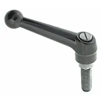 Ball-style adjustable handle with threaded stud for manual clamping, positioning, and adjustment on industrial machinery, jigs, and fixtures. Features a zinc body with stainless steel thread, M8 type, and 65 mm length. Suitable for applications requiring frequent repositioning