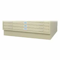 This base elevates a flat file cabinet to a comfortable working height, improving ergonomics in drafting rooms, engineering offices, and industrial facilities. It provides storage clearance beneath the cabinet. Overall height: 6 in; overall depth: 32 3/4 in. Finish: Tropic Sand