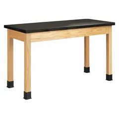 This fixed-height lab table features a beige epoxy countertop that resists chemicals, heat, and heavy use. With a 30-inch height, 4 1/2-foot length, and 500 lb load capacity, it is suited for wet labs, testing stations, and classroom environments.