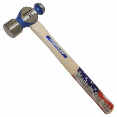 Steel ball-peen hammer with a 24 oz head, 1 1/4 in face diameter, and 15 in overall length. Plain grip handle. Used for metalworking tasks such as shaping metal, striking chisels, riveting, and peening.