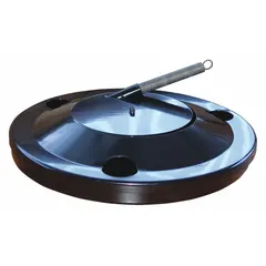 This floor-mount strapping cart dispenses steel strapping in widths from 3/4 in to 1 1/4 in. It includes a safety cover for the dispenser opening. Suitable for industrial packaging and bundling applications.