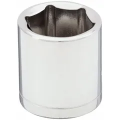 This 3/8" drive hand socket features a 15 mm metric size with a 6-point standard configuration for secure engagement on hex fasteners. Constructed from chrome, it has a 1 in overall length and is suitable for tightening or loosening bolts and nuts in automotive, machinery, and general assembly applications.