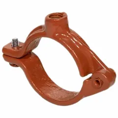 This split-ring hanger supports 1 in pipe in industrial piping systems. It is made of epoxy-coated iron for corrosion resistance, has a load capacity of 180 lb, and fits 3/8 in threaded rod. Suitable for HVAC, plumbing, and process line applications.