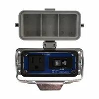 This Ethernet panel interface combines a 120V single AC receptacle with RJ45 data terminations in a single enclosure. Rated IP65, it provides dust and moisture resistance for use on control panels, machinery, and enclosures in industrial environments