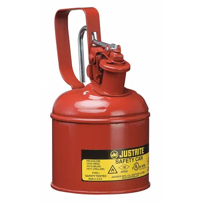 Kaleng Pengaman Tipe I JUSTRITE: Untuk Digunakan dengan Bahan Mudah Terbakar, Kapasitas 1/8 gal, Baja Dilapisi Bubuk - Flammable Liquids Safety Cans