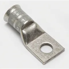 Copper one-hole compression lug for terminating 1000 kcmil solid or stranded copper wire. Features a 5/8 in stud size. Suitable for high-capacity electrical connections in industrial power distribution, switchgear, and heavy equipment grounding.