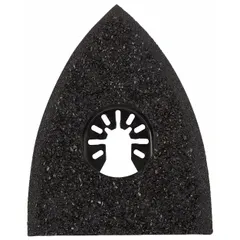 Carbide grit blade for scraping adhesive, paint, caulk, and gaskets from surfaces. Triangular shape with open-back universal OIS mount. Single piece, 3-3/4 in length.