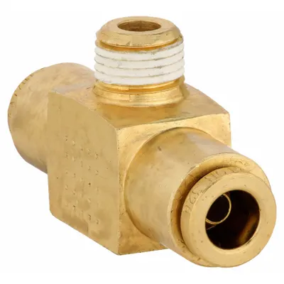 WEATHERHEAD Fitting Te Dorong-Pas: Ukuran Pemasangan Pipa 3/16 in OD x 3/16 in OD x 1/8 in, Kuningan - Brass Air Brake Fittings