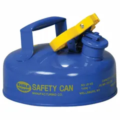 EAGLE Type I safety can for kerosene storage and dispensing. Blue finish, 1/2 gallon capacity, includes a funnel for controlled pouring. Suitable for industrial fueling, cleaning, and maintenance tasks requiring safe handling of flammable liquids.