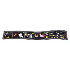 Replacement instrument panel label for Cushman personnel and utility vehicles. Provides clear identification of controls and indicators such as ignition, lights, and gauges. Designed to match original equipment specifications for fit and legibility.