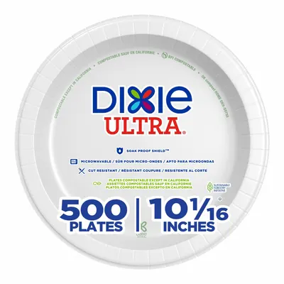 DIXIE Piring Kertas Sekali Pakai: Putih, Berat-Berat, 10 1/8 in Ukuran Piring Sekali Pakai - Paper Plates